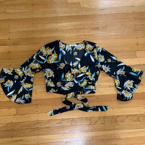 FARROW Tops - FARROW Black Floral Wrap Blouse - MATCHING SET